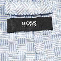 Pre Owned Boss By Hugo Boss Light Blue Jacquard Silk Traditional Tie