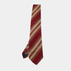 Pre Owned Boss By Hugo Boss Red/Beige Diagonal Print Silk Traditional Tie 
