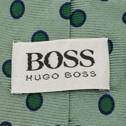 Pre Owned Boss By Hugo Boss Green Dot Jacquard Silk Tie 