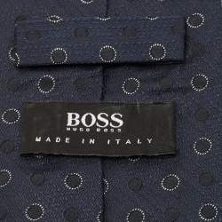 Pre Owned Boss By Hugo Boss Navy Blue Circle Jacquard Silk Tie