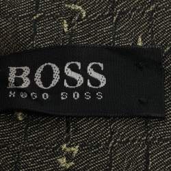 Pre Owned Boss By Hugo Boss Green Jacquard Silk Traditional Tie