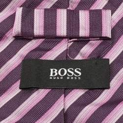 Pre Owned Boss By Hugo Boss Purple Diagonal Stripe Jacquard Silk Tie
