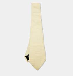 Pre Owned Boss By Hugo Boss Yellow Striped Silk Tie