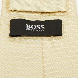 Pre Owned Boss By Hugo Boss Yellow Striped Silk Tie