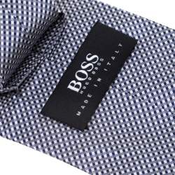 Boss by Hugo Boss Navy Blue and White Checkered Silk Tie