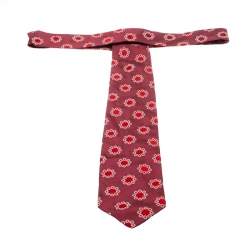 Pre Owned Boss By Hugo Boss Mauve Pink and Red Floral Embroidered Silk Jacquard Tie
