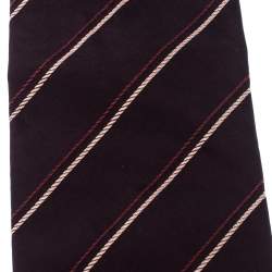 مملوكة مسبقًا Boss By Hugo Boss Bordeaux Red Diagonal Stripes Silk Jacquard Classic Tie 