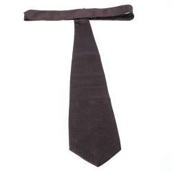 Pre Owned Boss by Hugo Boss Brown Geometric Patterened Jacquard Silk Tie