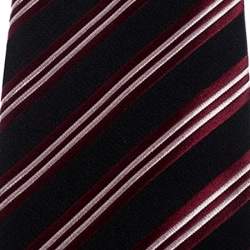 Pre Owned Boss Selection by Hugo Boss Black Striped Silk Tie