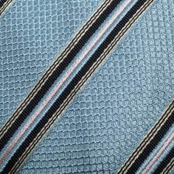 مملوكة مسبقًا Boss By Hugo Boss Blue Diagonal Striped Jacquard Silk Tie 