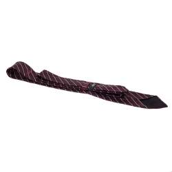 Pre Owned Boss By Hugo Boss Maroon Diagonal Striped Silk Tie 