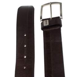 Pre Owned Hugo Boss Brown Leather Buckle Belt 95CM