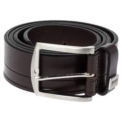 Pre Owned Hugo Boss Brown Leather Buckle Belt 95CM