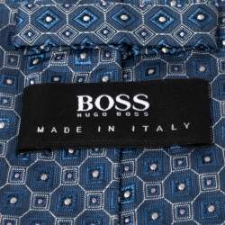 Pre Owned Boss By Hugo Boss Blue Geometric Patterned Silk Tie