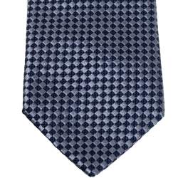 Pre Owned Boss By Hugo Boss Grey & Blue Checkered Silk Tie