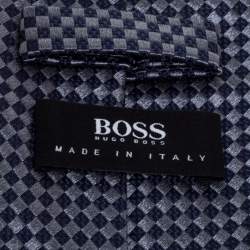 Pre Owned Boss By Hugo Boss Grey & Blue Checkered Silk Tie