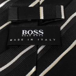 Pre Owned Boss By Hugo Boss Black Striped Silk Tie