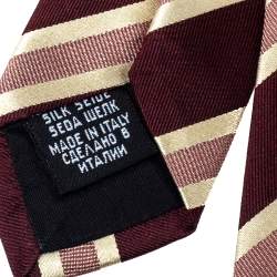 Pre Owned Boss By Hugo Boss Burgundy Striped Silk Tie