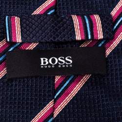 Pre Owned Boss By Hugo Boss Blue & Pink Striped Silk Tie