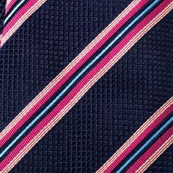 Pre Owned Boss By Hugo Boss Blue & Pink Striped Silk Tie