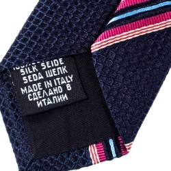 Pre Owned Boss By Hugo Boss Blue & Pink Striped Silk Tie