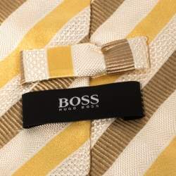 Pre Owned Boss By Hugo Boss Beige & Yellow Striped Silk Tie