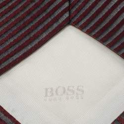 Pre Owned ربطة عنق بوس باي هوغو بوس جاكار حرير مخطط عنابي