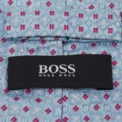 Pre Owned Boss By Hugo Boss Light Blue Jacquard Patterned Silk Tie