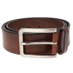 Pre Owned Boss by Hugo Boss Brown Leather Buckle Belt 100CM