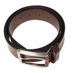 Pre Owned Boss by Hugo Boss Brown Leather Buckle Belt 100CM
