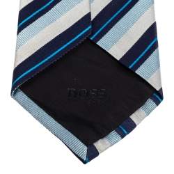 مملوكة مسبقًا Boss By Hugo Boss Blue Diagonal Striped Silk Traditional Tie