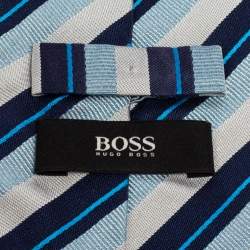مملوكة مسبقًا Boss By Hugo Boss Blue Diagonal Striped Silk Traditional Tie