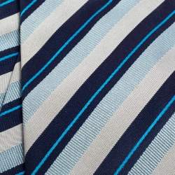 مملوكة مسبقًا Boss By Hugo Boss Blue Diagonal Striped Silk Traditional Tie