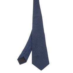 Pre Owned Boss By Hugo Boss Navy Blue Jacquard Silk Tie