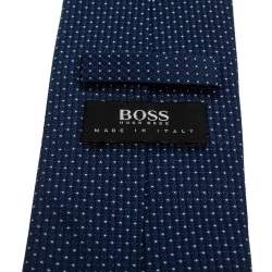 Pre Owned Boss By Hugo Boss Navy Blue Jacquard Silk Tie