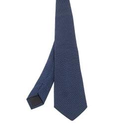 Pre Owned Boss By Hugo Boss Navy Blue Jacquard Silk Tie