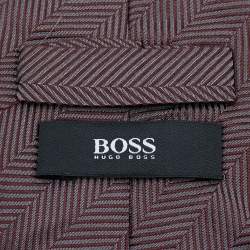 Pre Owned Boss By Hugo Boss Burgundy Patterned Silk Tie