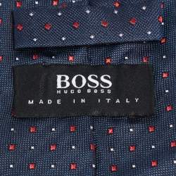 Pre Owned Boss By Hugo Boss Navy Blue Jacquard Silk Skinny Tie