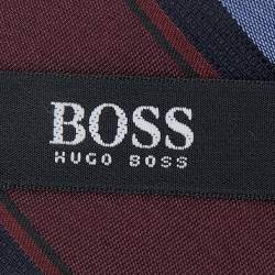 Pre Owned Boss By Hugo Boss Burgundy Striped Silk Tie
