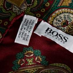 Boss By Hugo Boss Red Printed Silk Pocket Square