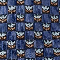 Pre Owned Boss By Hugo Boss Blue Floral Motif Jacquard Silk Tie