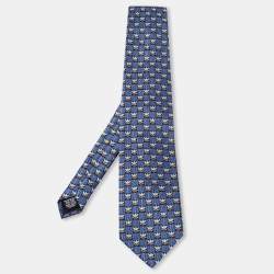 Pre Owned Boss By Hugo Boss Blue Floral Motif Jacquard Silk Tie