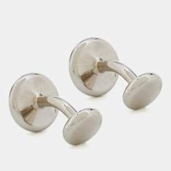 Pre Owned Boss By Hugo Boss Silver Tone Enamel Tobin Round Cufflinks