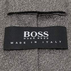 Pre Owned Boss By Hugo Boss Grey Textured Jacquard Silk Tie