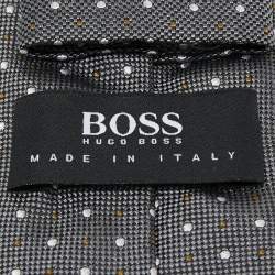 Pre Owned ربطة عنق بوسي باي هوغو حرير جاكار رمادية بنمط نقاط