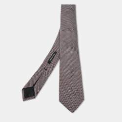 Pre Owned Boss By Hugo Boss Red & Silver Patterned Jacquard Silk Tie