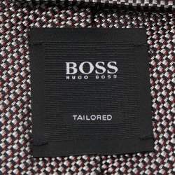 Pre Owned Boss By Hugo Boss Red & Silver Patterned Jacquard Silk Tie