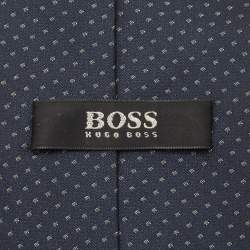 Pre Owned Boss By Hugo Boss Navy Blue Dot Pattern Silk Traditional Tie