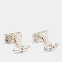 Hugo Boss Suede Silver Tone Cufflinks