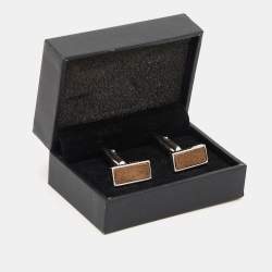Hugo Boss Suede Silver Tone Cufflinks